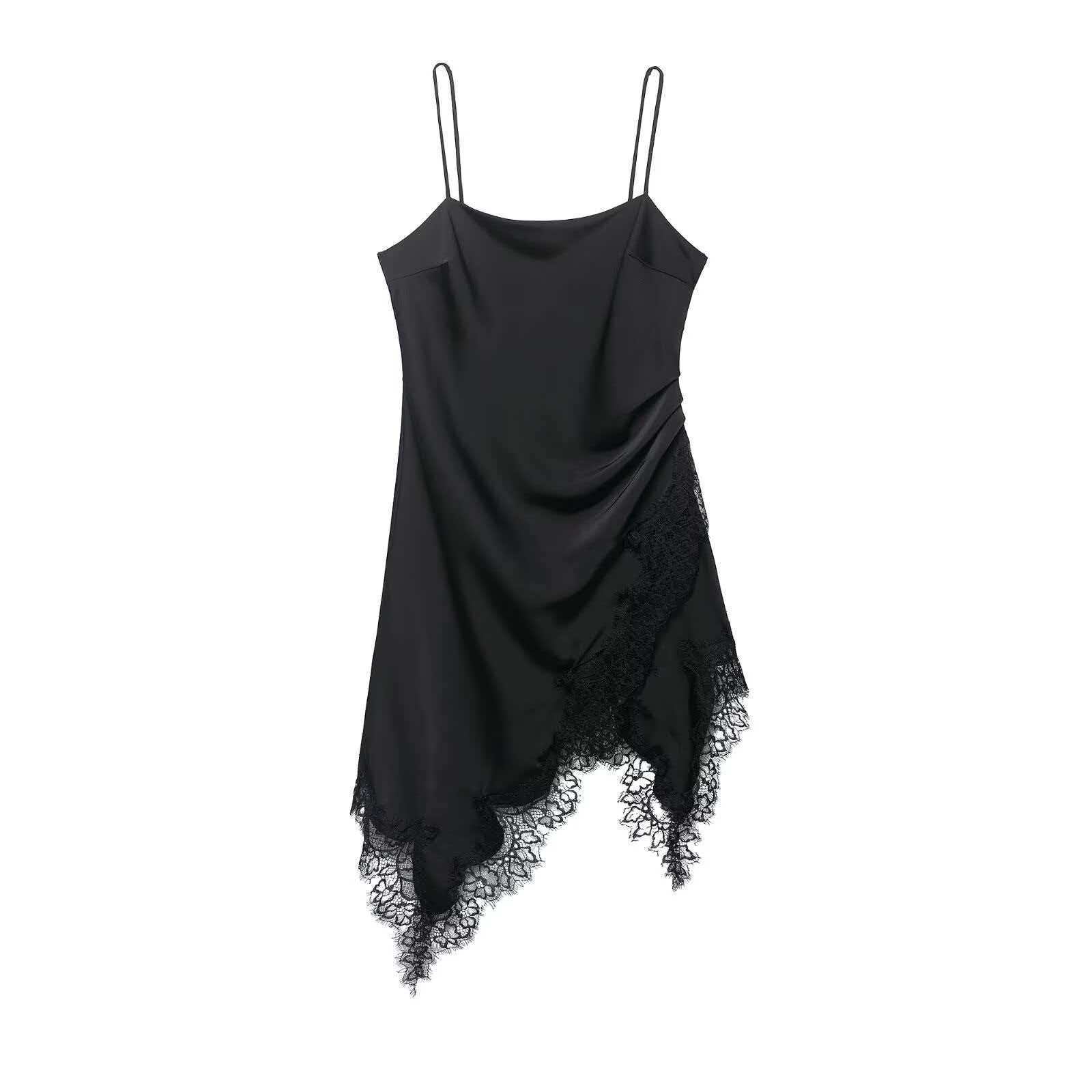 Women's Sleeveless Lace Trim Open Back Cami Dress