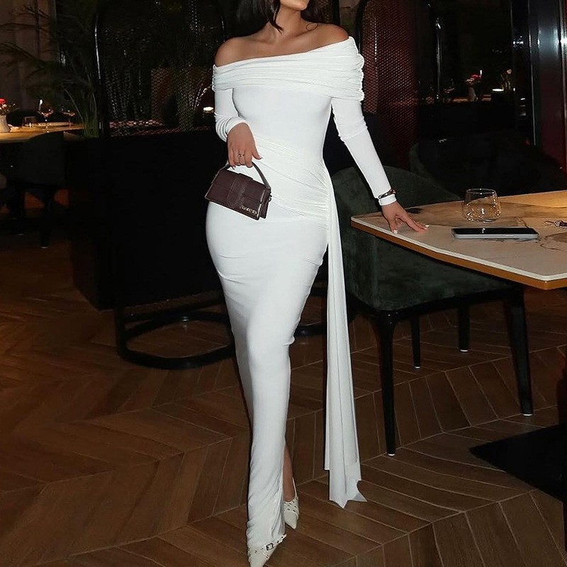 French Style Slimming High-Waist Pleated Long Dress