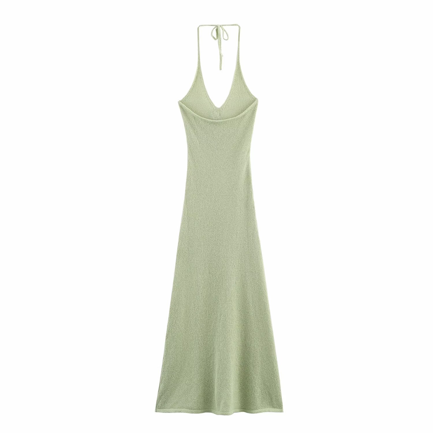 Women's Sleeveless V-Neck Open-Back A-Line Maxi Dress Solid Color