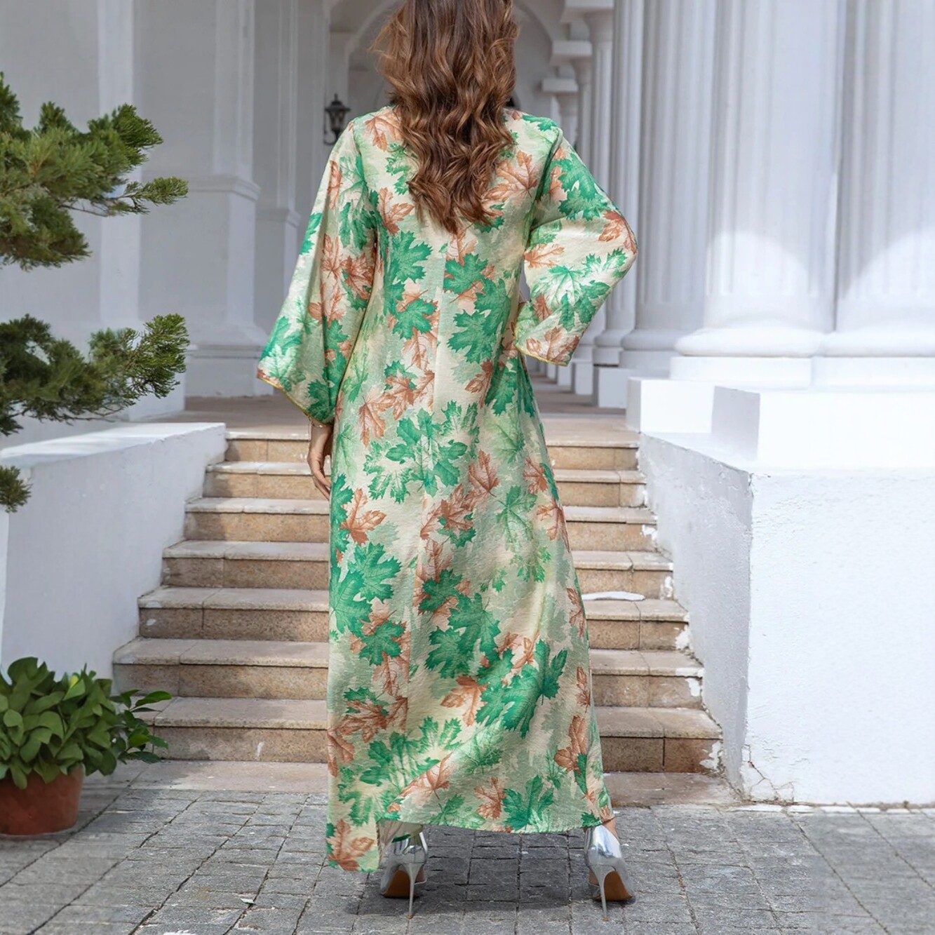 Purple High Neck Lace Panel Chiffon Long Dress