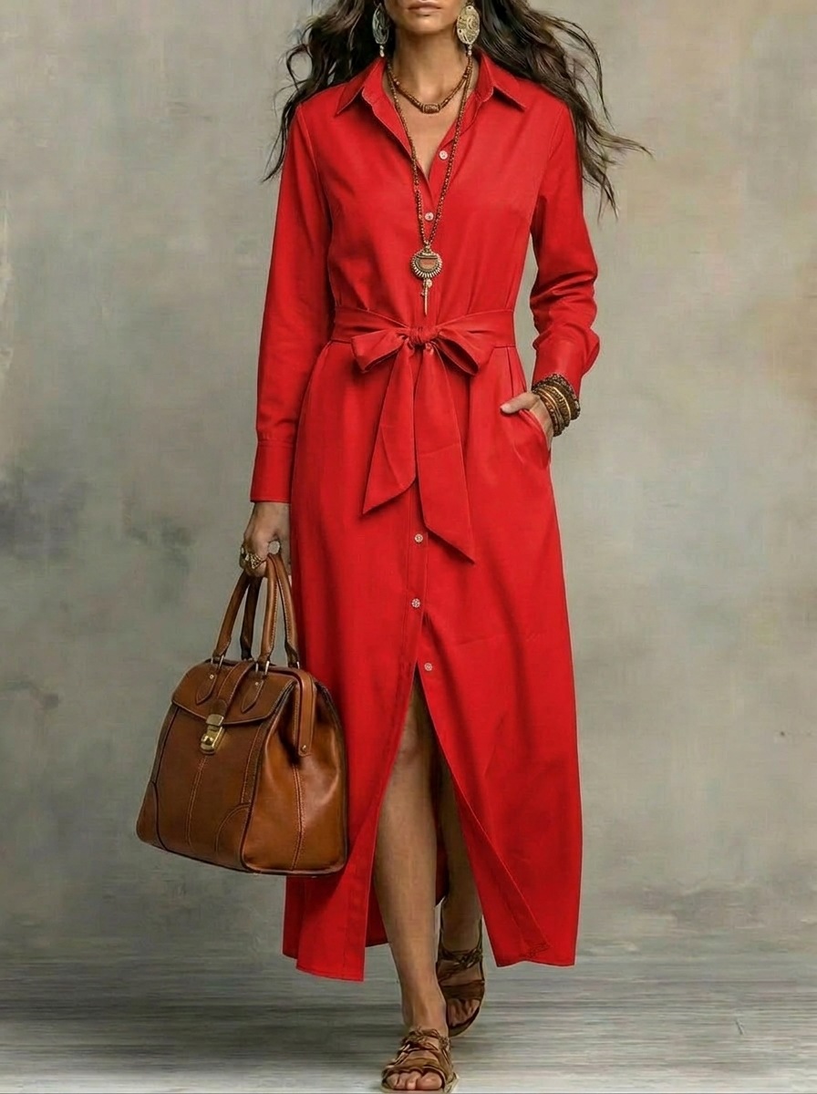 Women's Long Sleeve V-Neck A-Line Maxi Dress with Cardigan