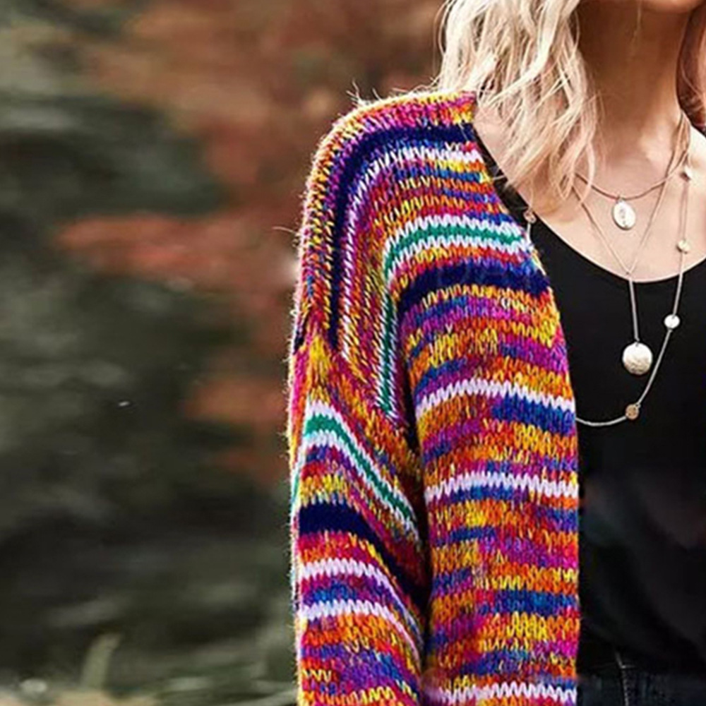 Striped Knit Loose Cardigan Lightweight Women's Sweater Coat