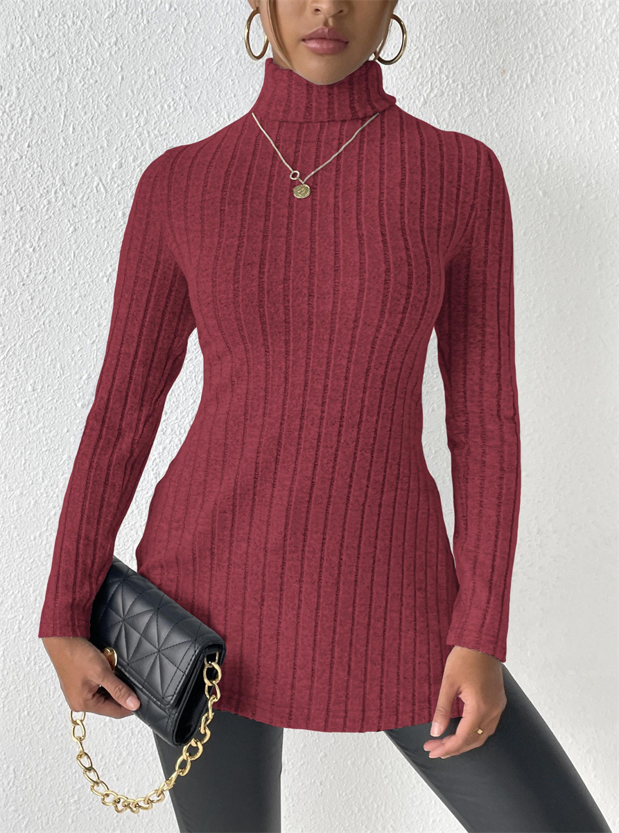 High Neck Slim Fit Split Hem Long Sleeve Midi Sweater