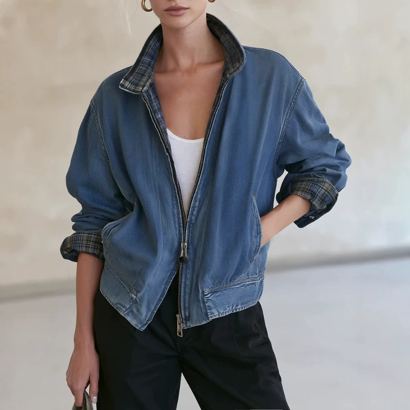 Women's Vintage Washed Denim Bomber Jacket