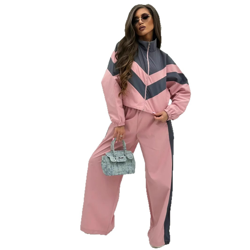 Women's Colorblock Zip Cardigan and Pants Set Long Sleeve