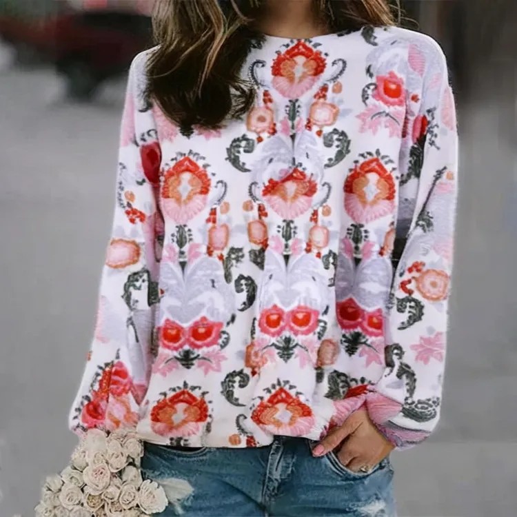 3D Print Women's Sweater Crewneck Pullover Casual Loose Long Sleeve Knit Top