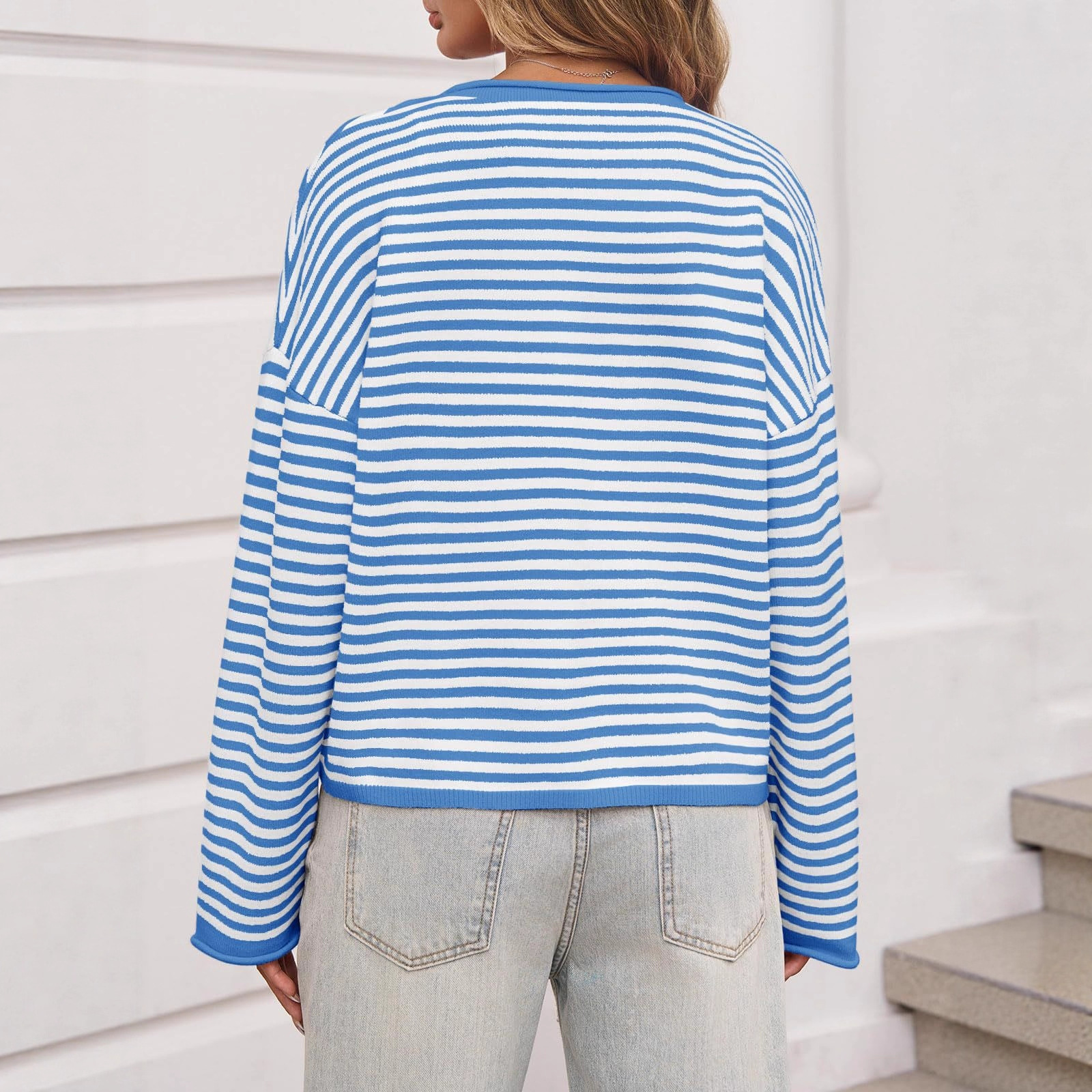 Women's Striped Colorblock Knit Cardigan Long Sleeve Casual