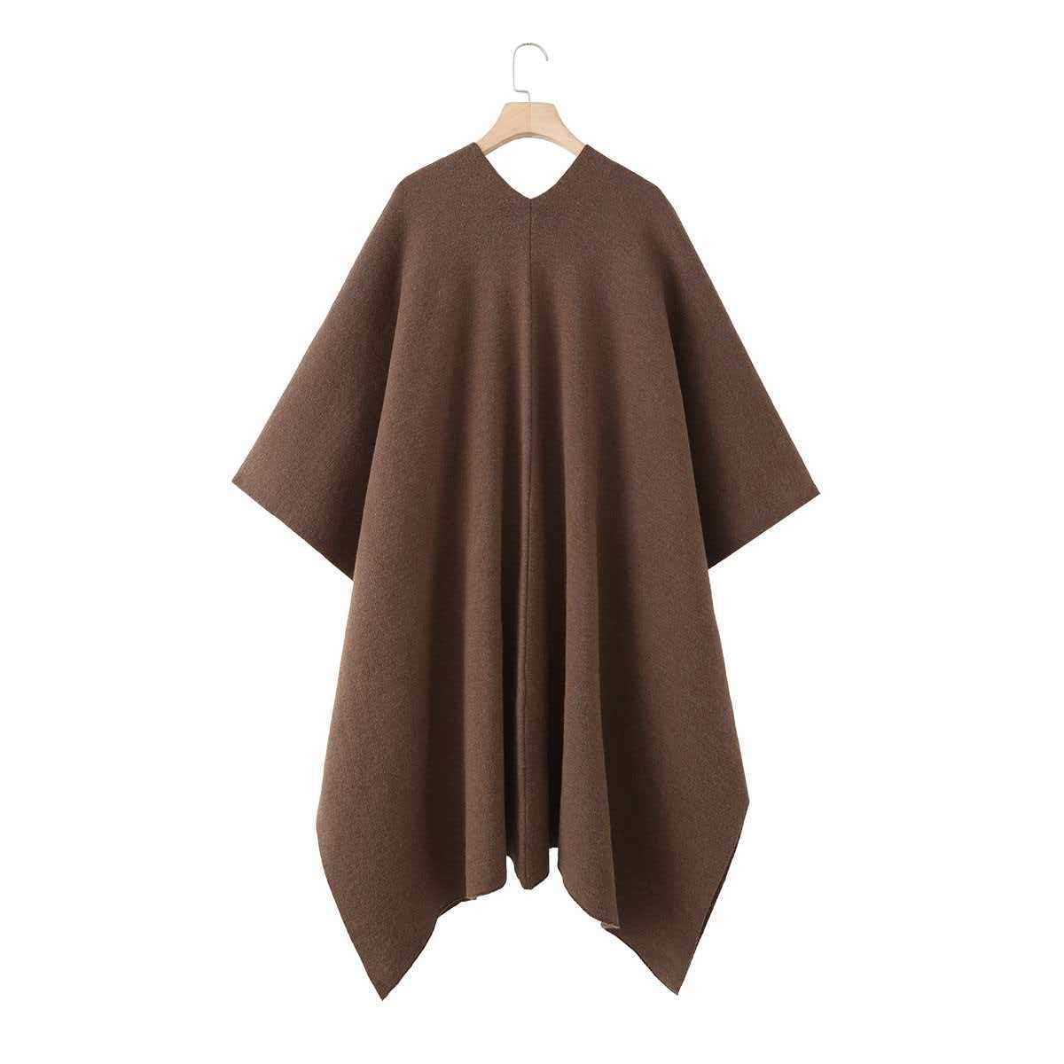 Dark Brown V-Neck Loose Cape-Style Knit Cardigan Coat