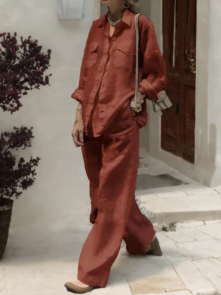 Women's Long Sleeve Shirt and Loose Pants Two-Piece Set