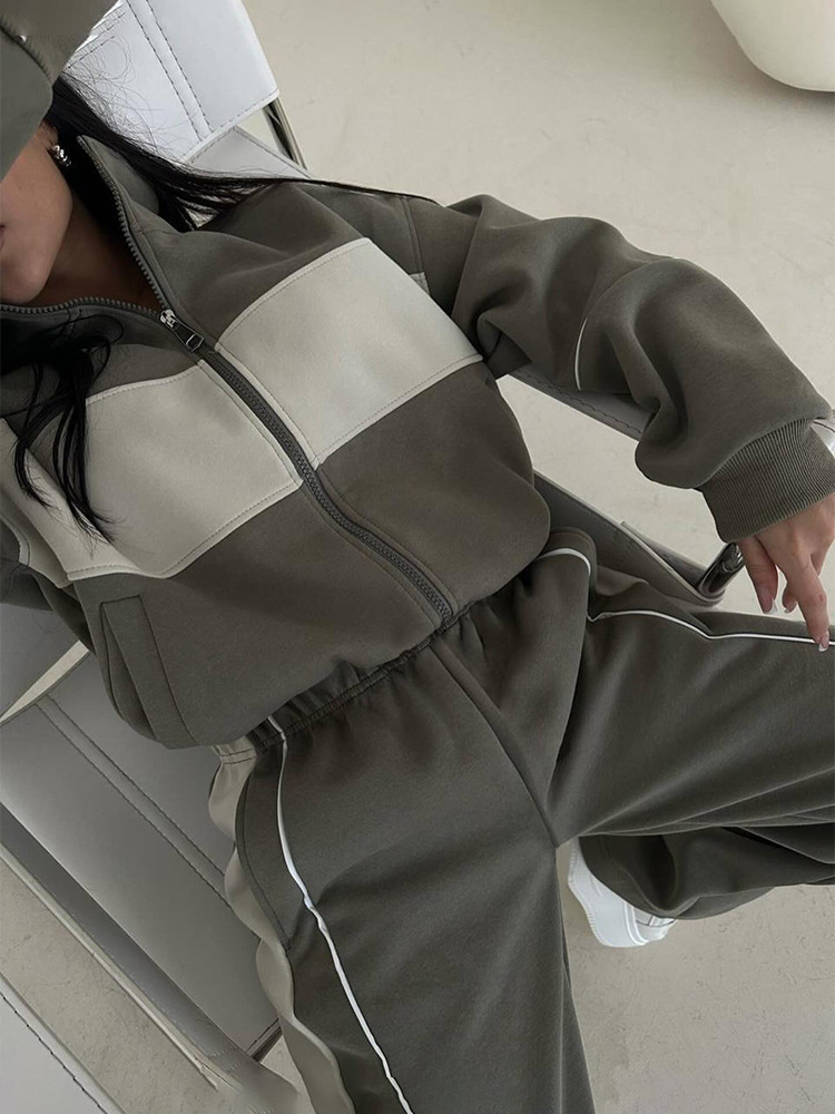 Women's Color-Block Long-Sleeve Sweatshirt & Pants Casual Set