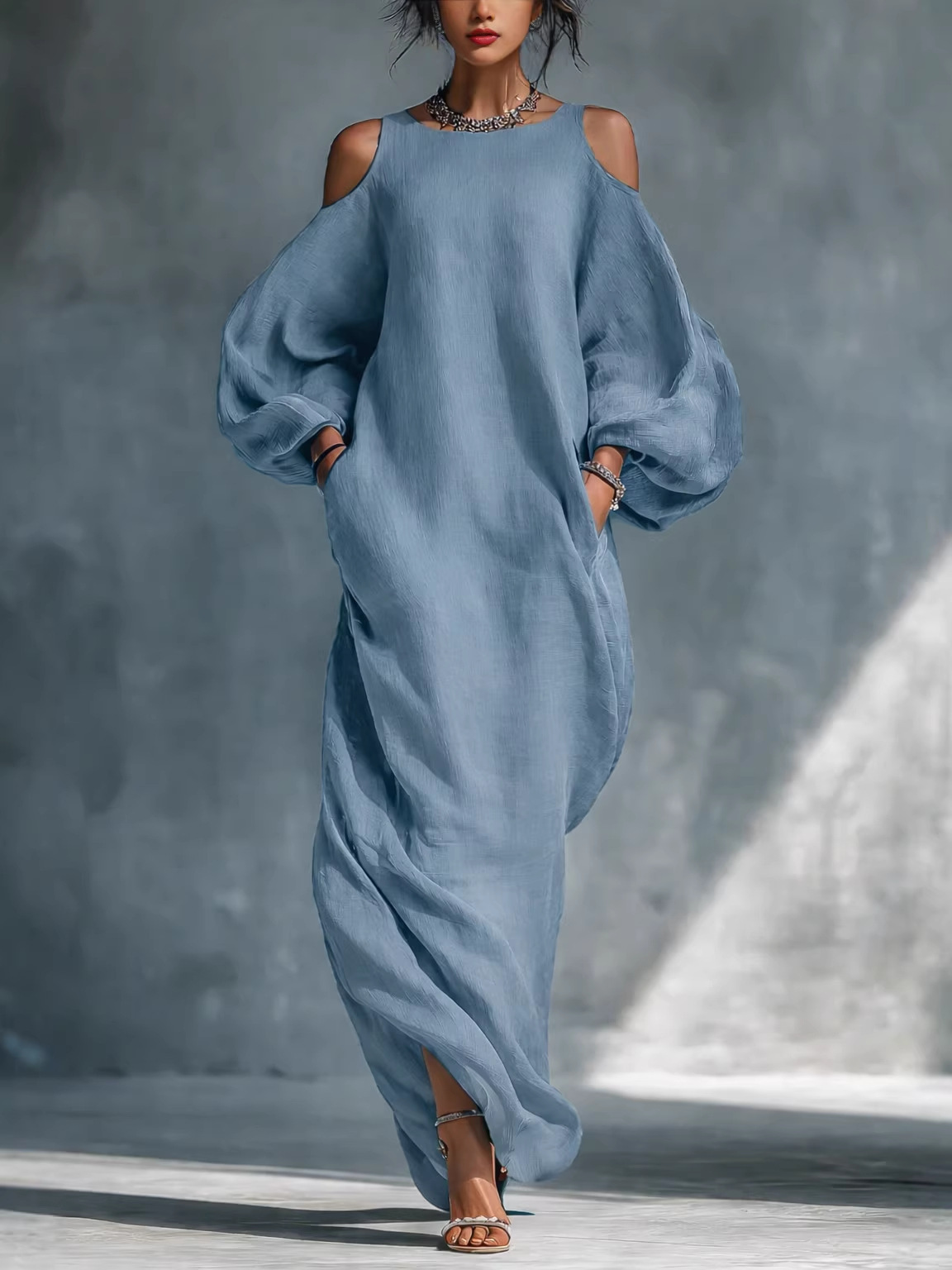 Women's Long Sleeve Off-Shoulder A-Line Midi Dress