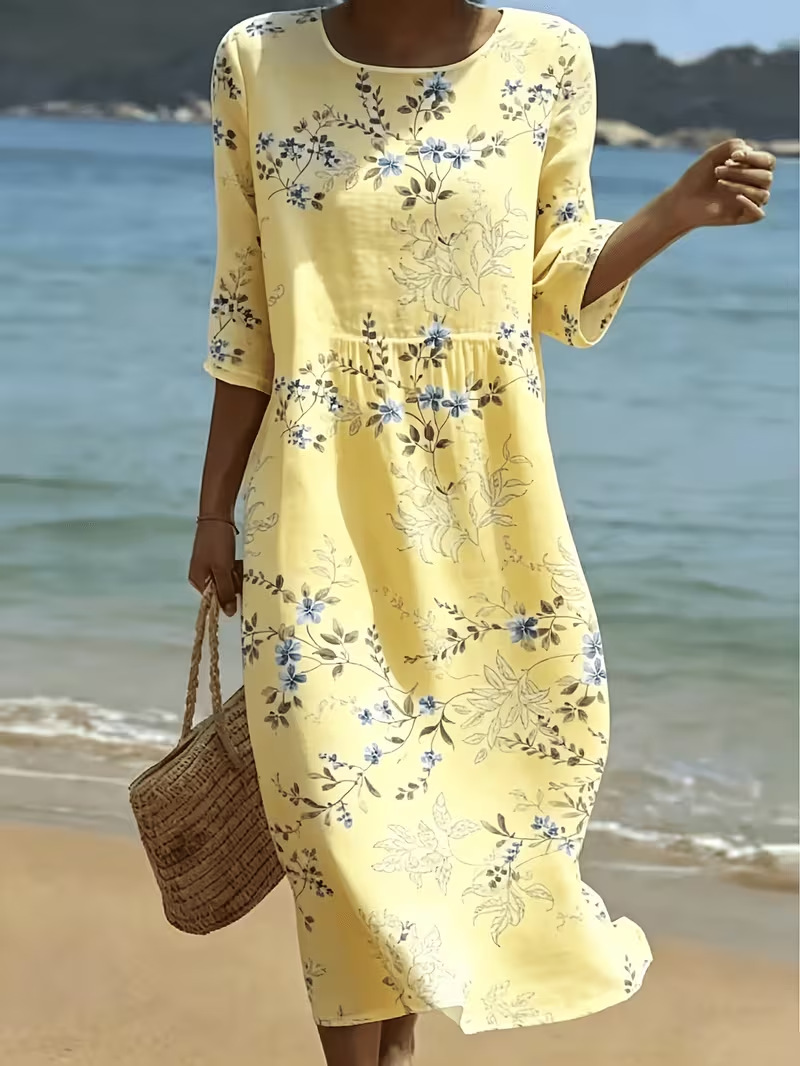 Women's Floral Print Pleated Midi Dress