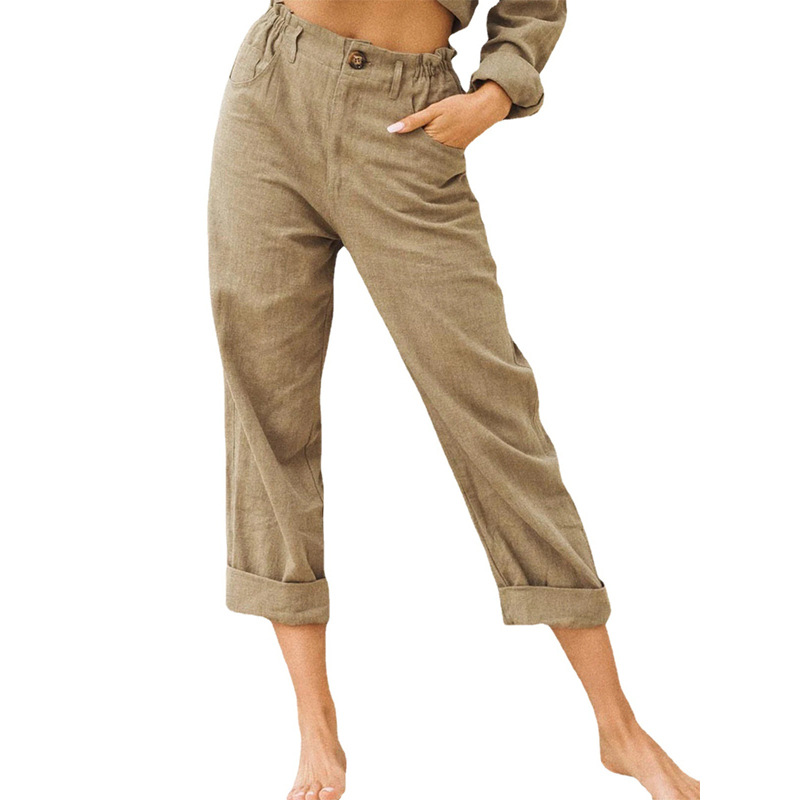Women's Cotton-Linen High-Waist Straight-Leg Casual Pants