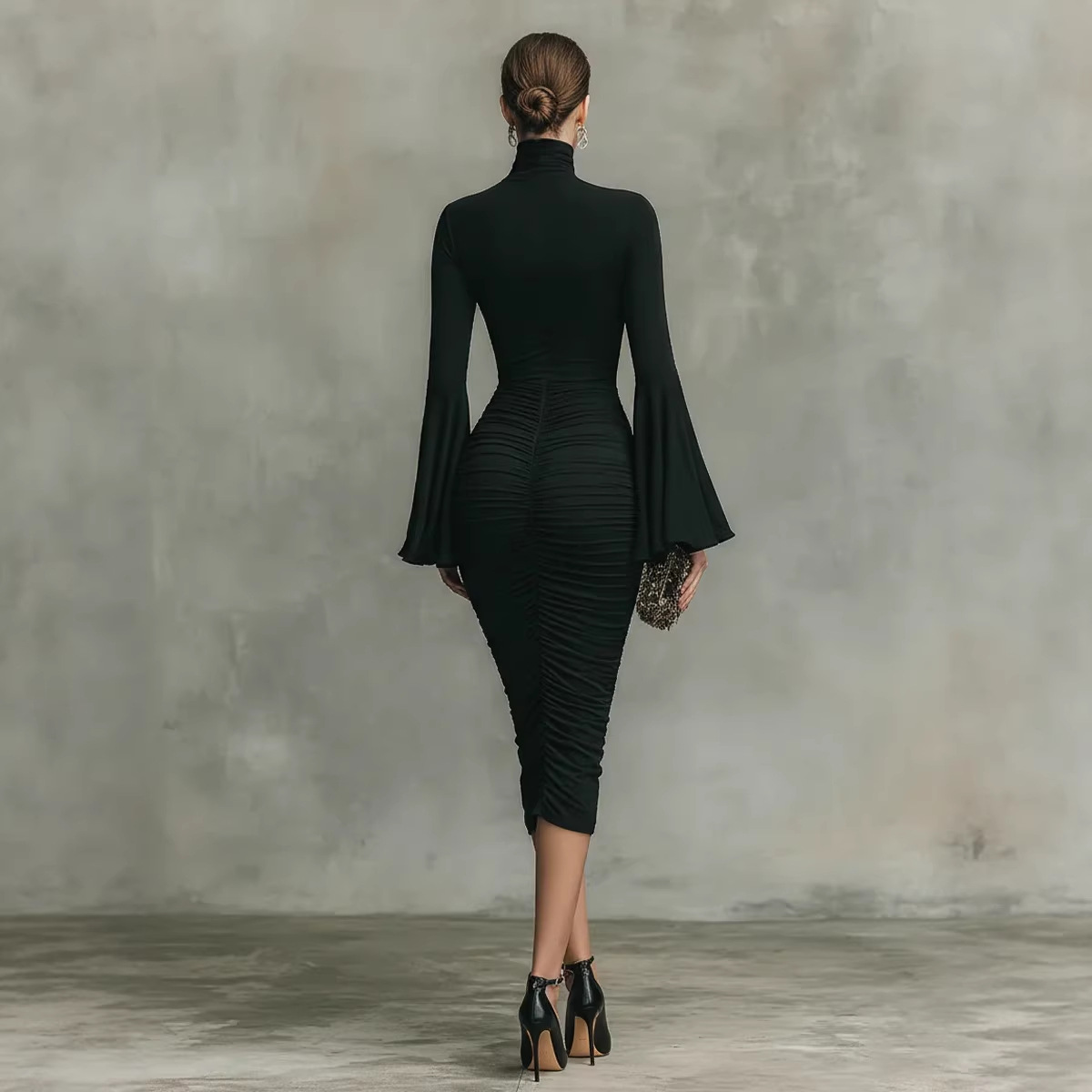 V-Neck Waist-Cinching Ruffle Midi Dress