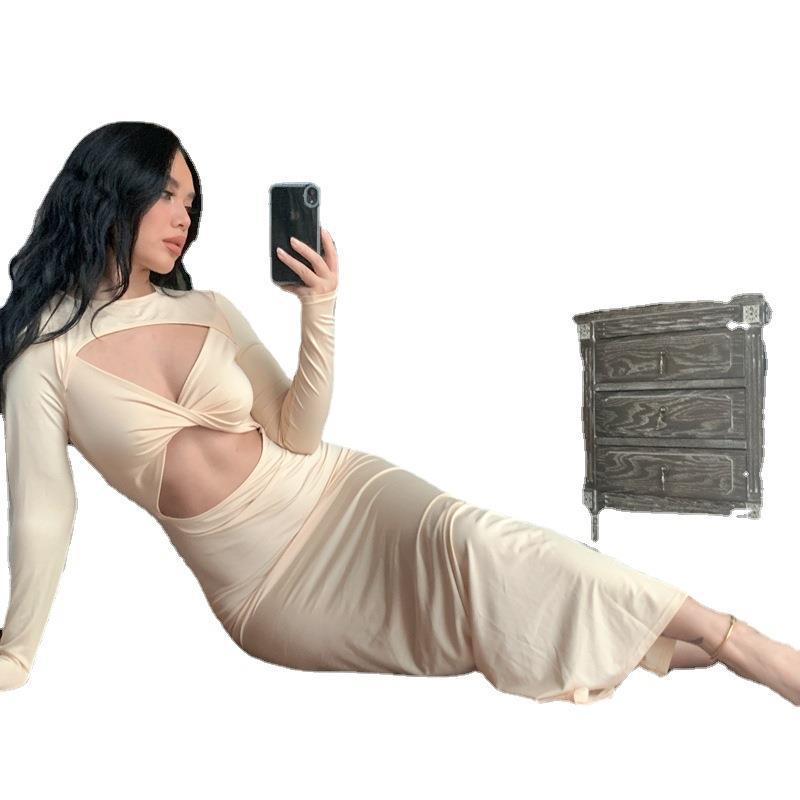 Women's Solid Cutout Long Sleeve Bodycon Dress