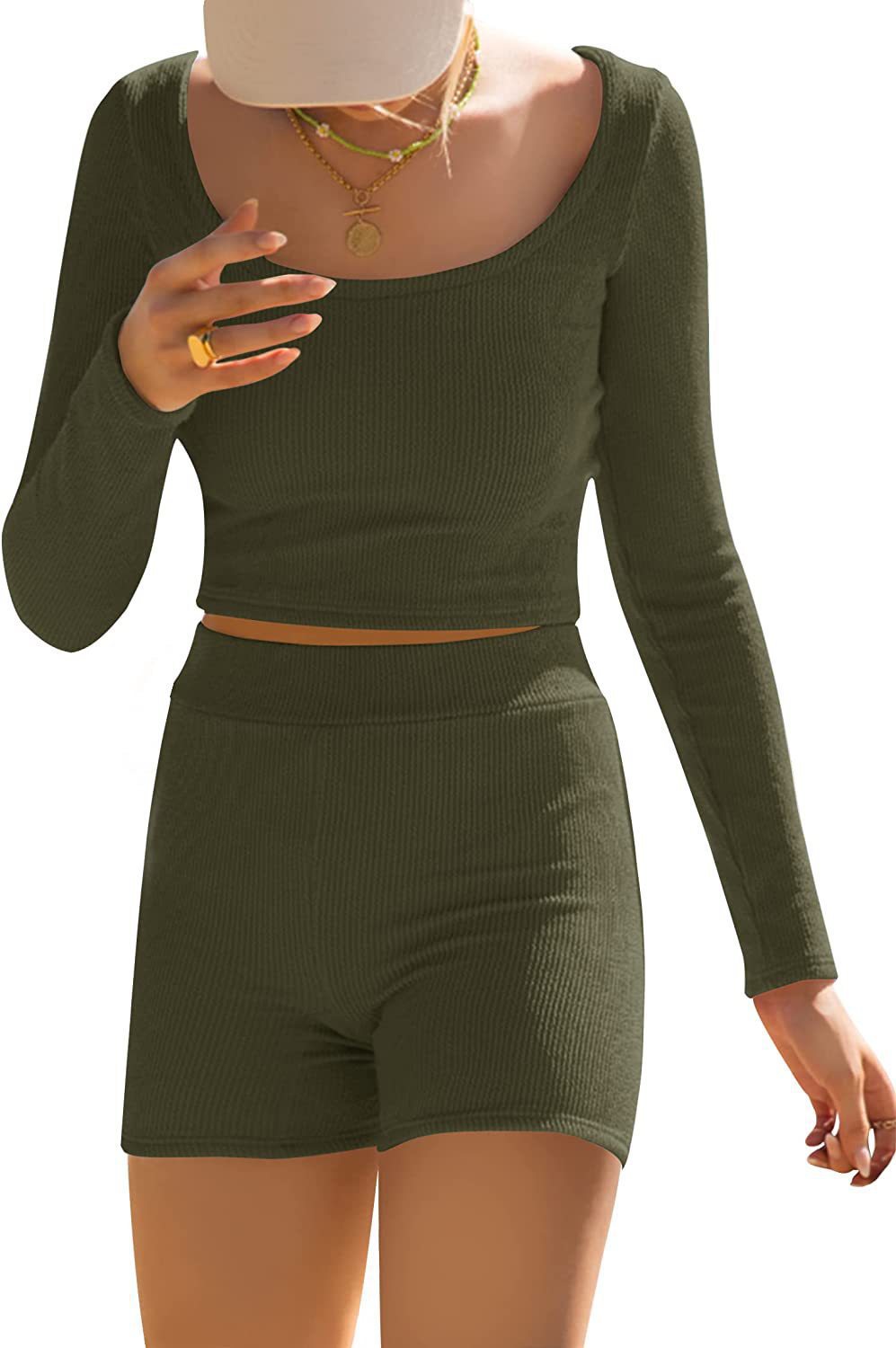 Women's Long Sleeve Crop Top and Shorts Yoga Set