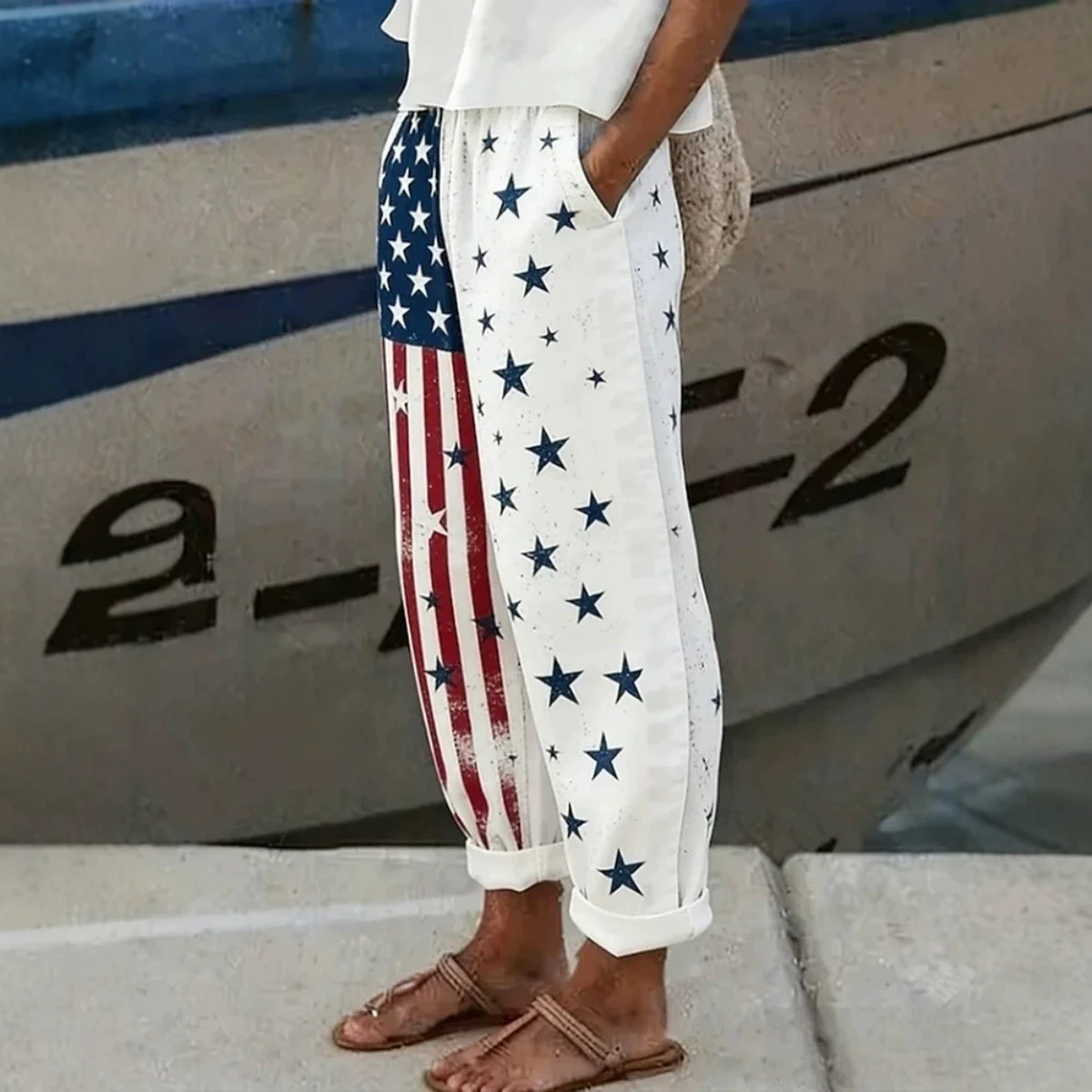 Women's American Flag Print Jogger Pants Casual Tapered