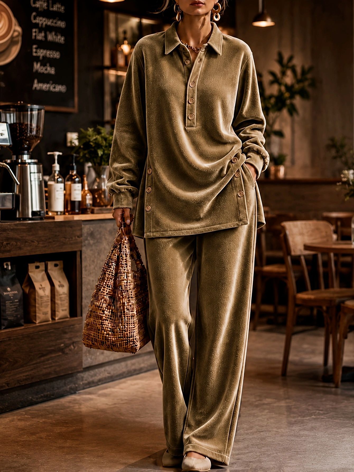 Women's Velvet Long Sleeve Top and Pants Set