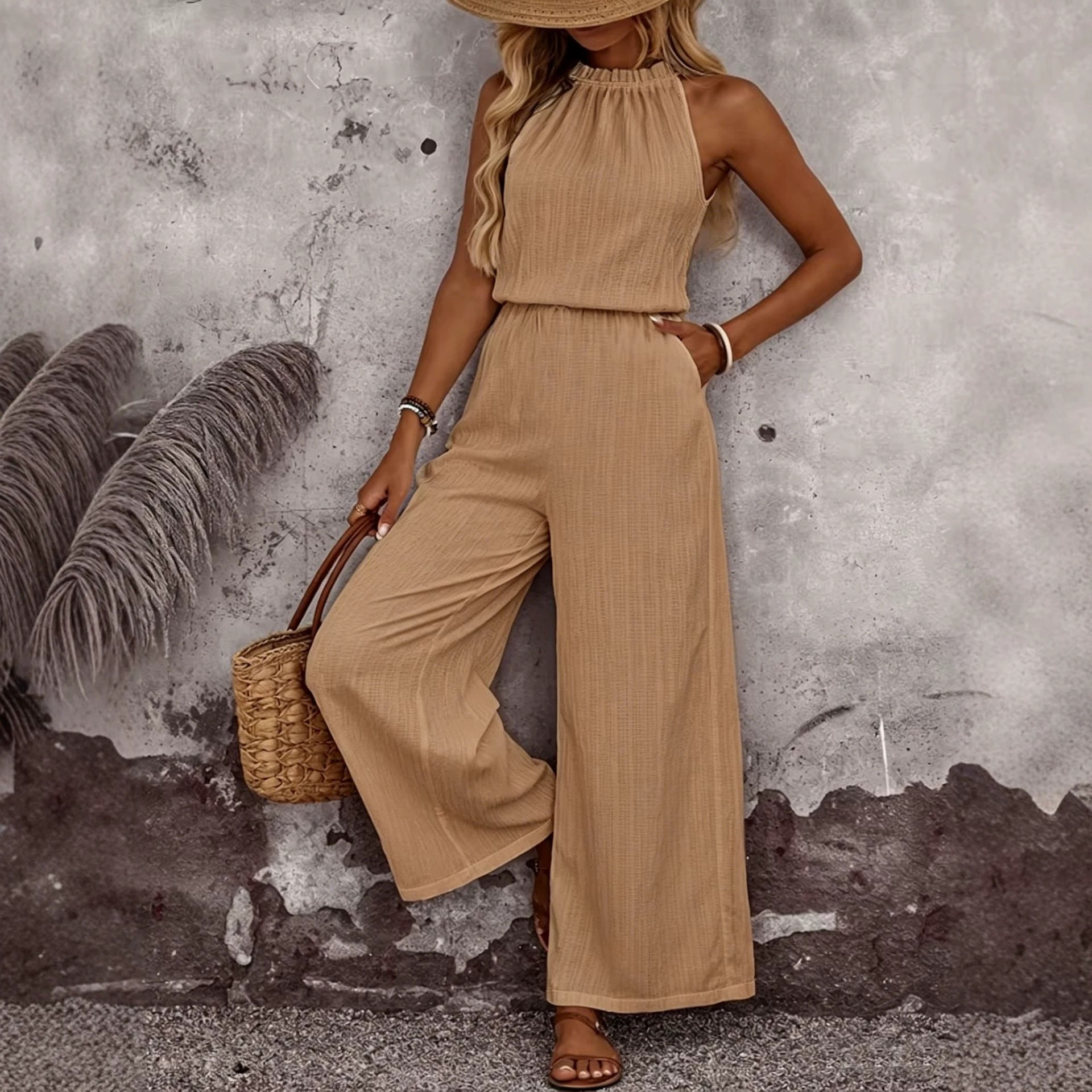 Women's Elegant Draped-Neck Vest and Pants Set