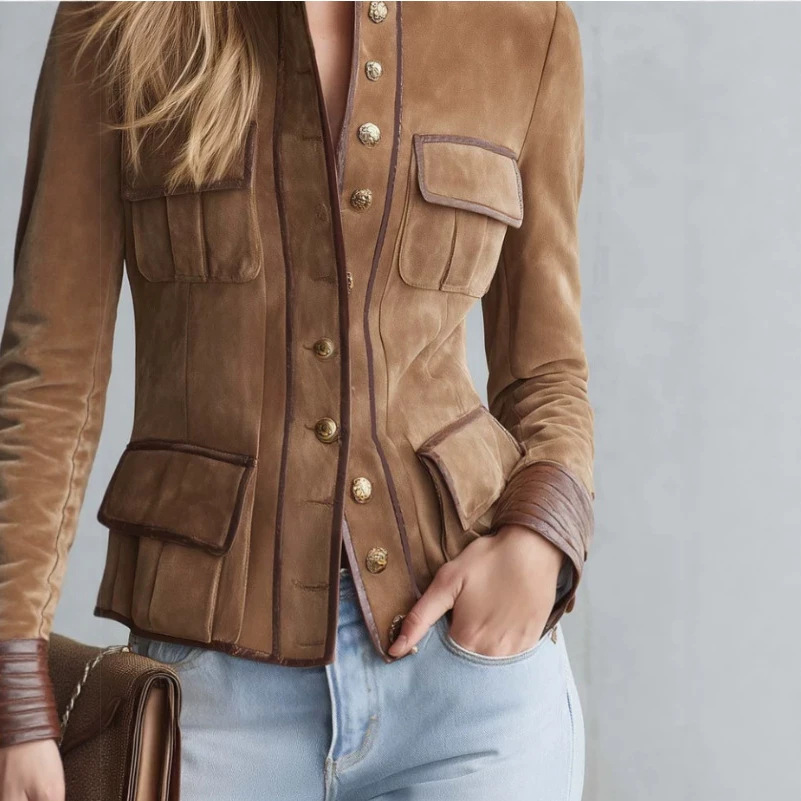 Women's Vintage Slim Fit Brown Jacket