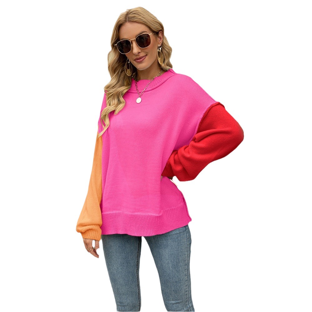 Women's Color-Block Knit Crewneck Pullover Sweater