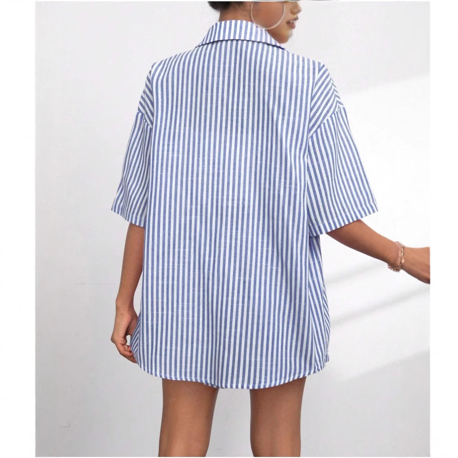 Women's Striped Short Sleeve Two-Piece Set with Collar