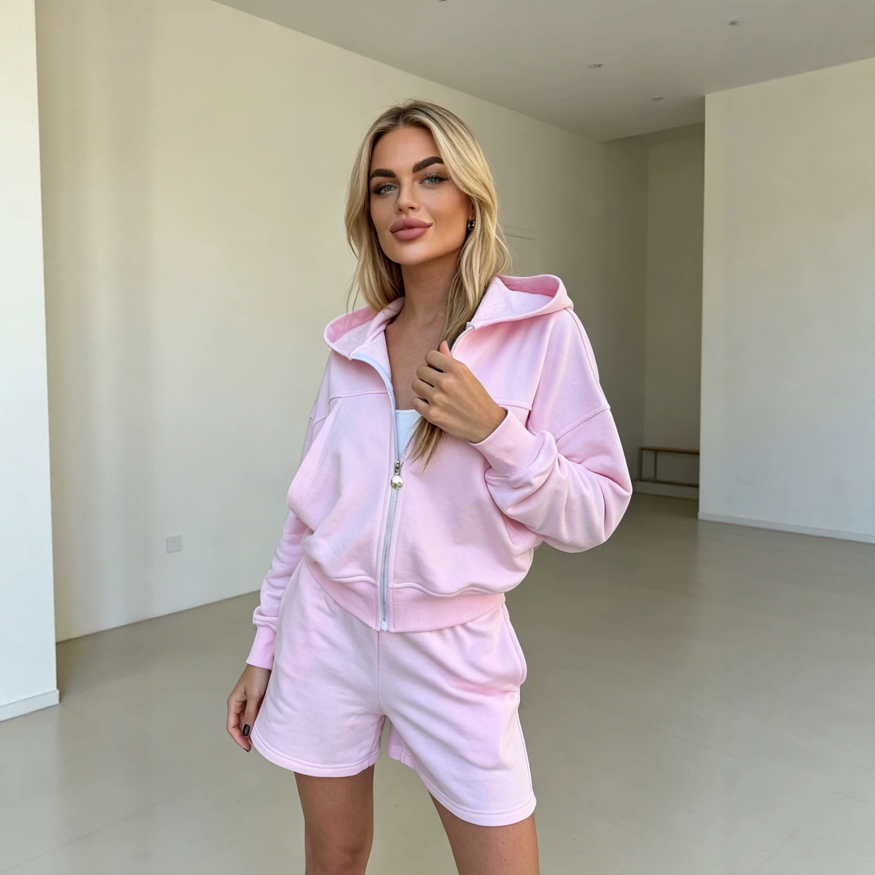Women's Vintage Lazy Style Zip-Up Cardigan and Shorts Lounge Set