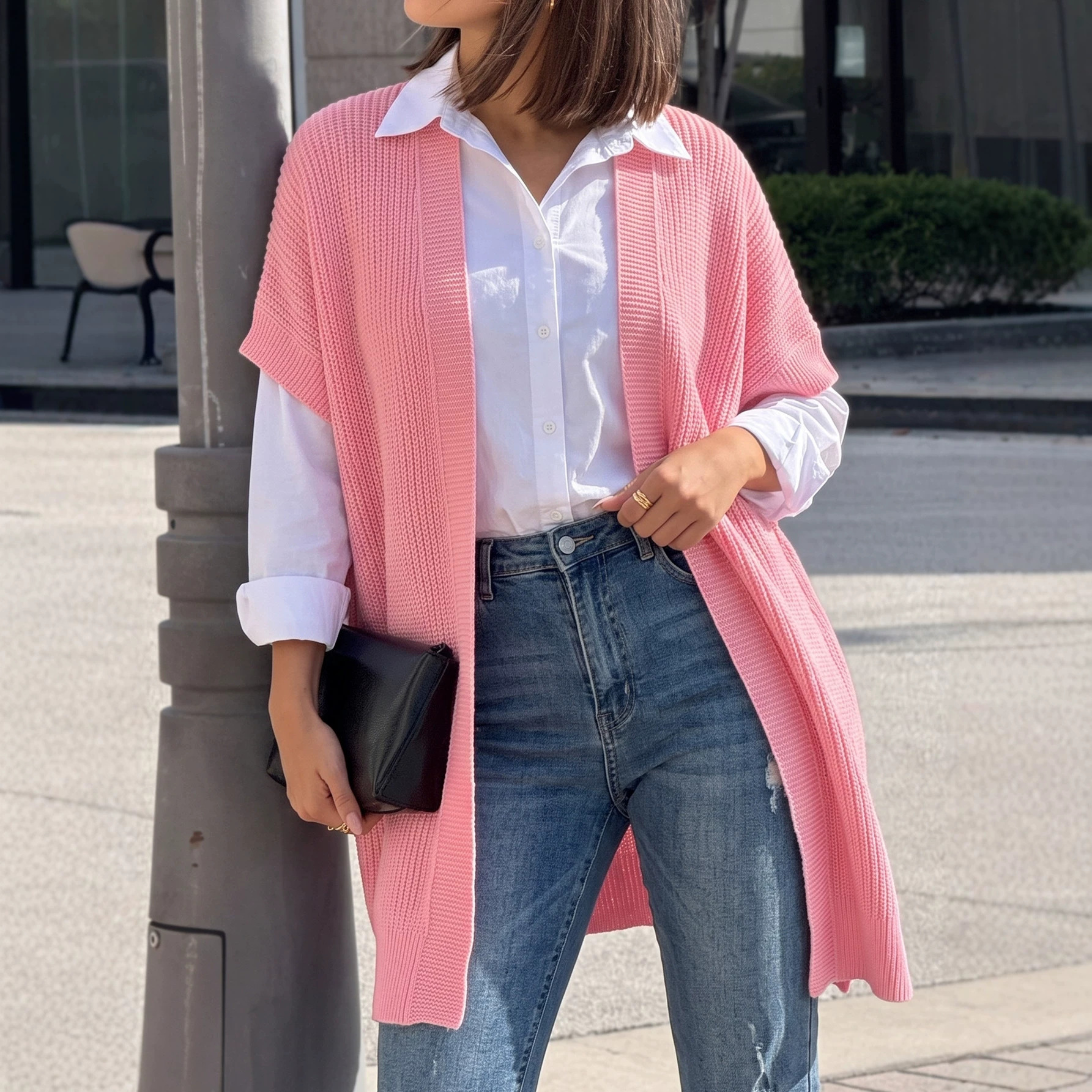 Women's Knit Cardigan Vest Sleeveless V-Neck Loose Fit