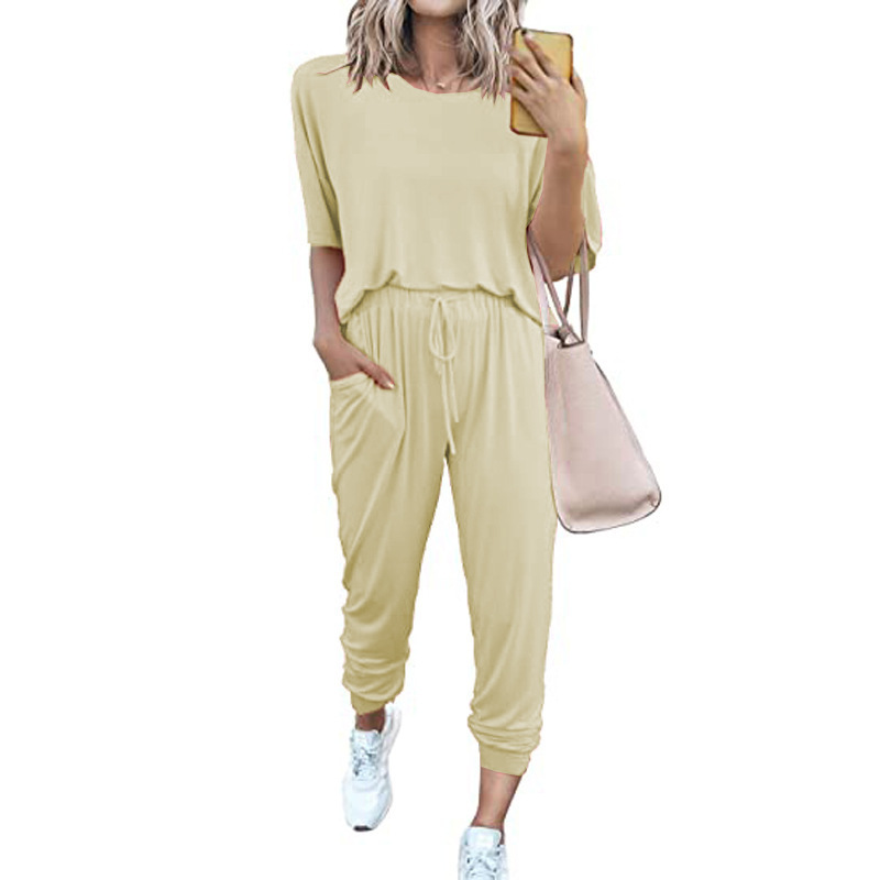 Women's Solid Color Short Sleeve Casual Two-Piece Set
