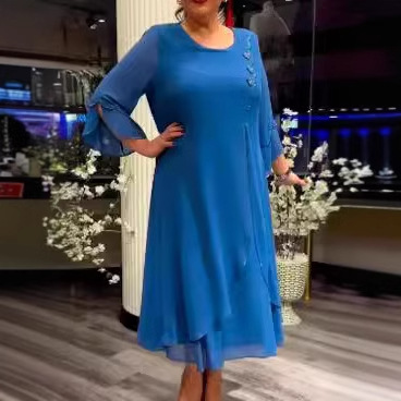 Women's Plus Size Loose A-Line Dress with Flared Sleeves