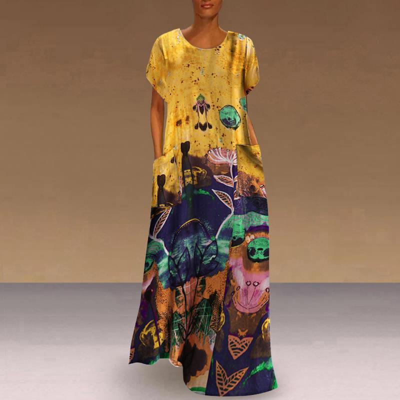 Women's Summer Short Sleeve Printed Casual Long Dress
