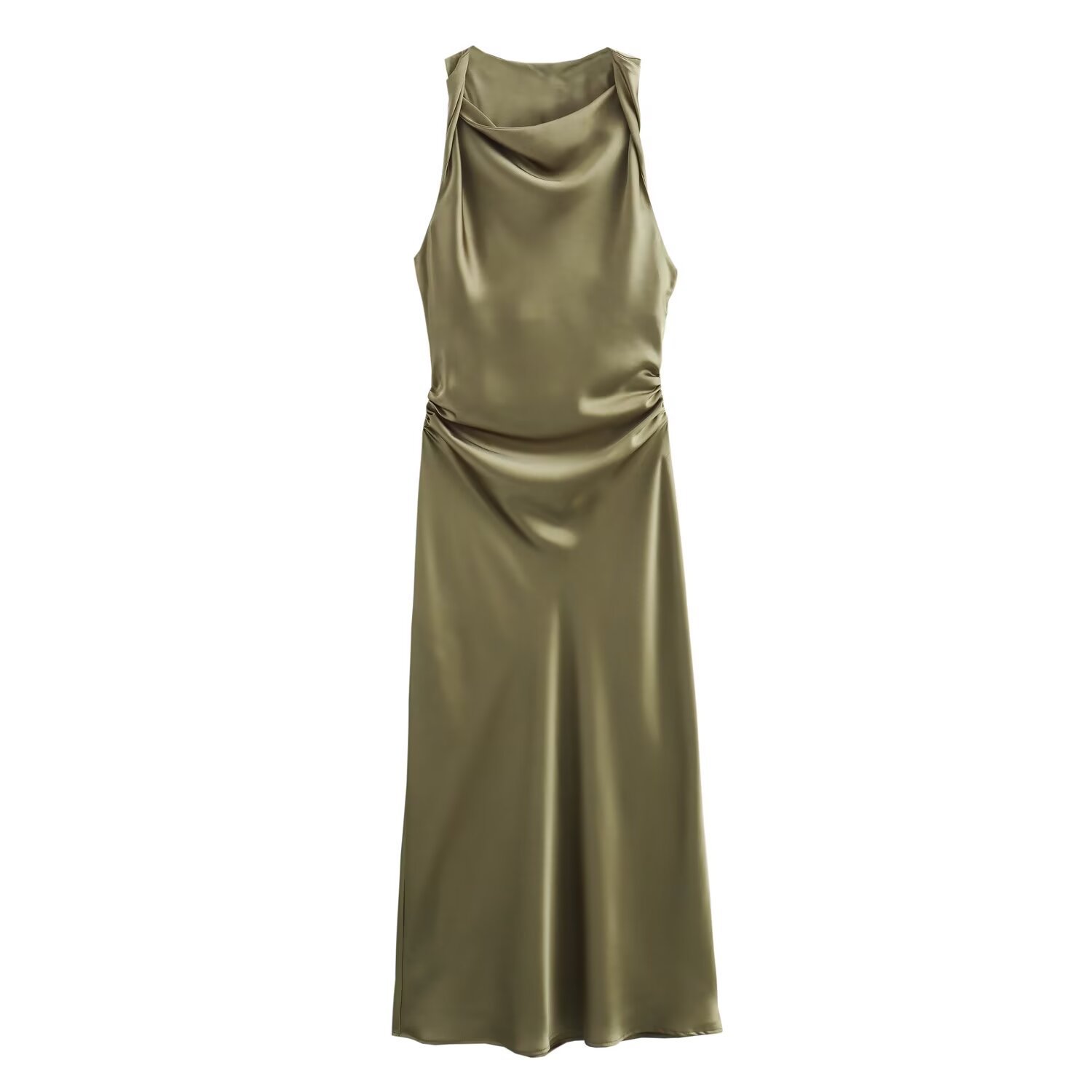 Satin-Feel Sleeveless Midi Dress