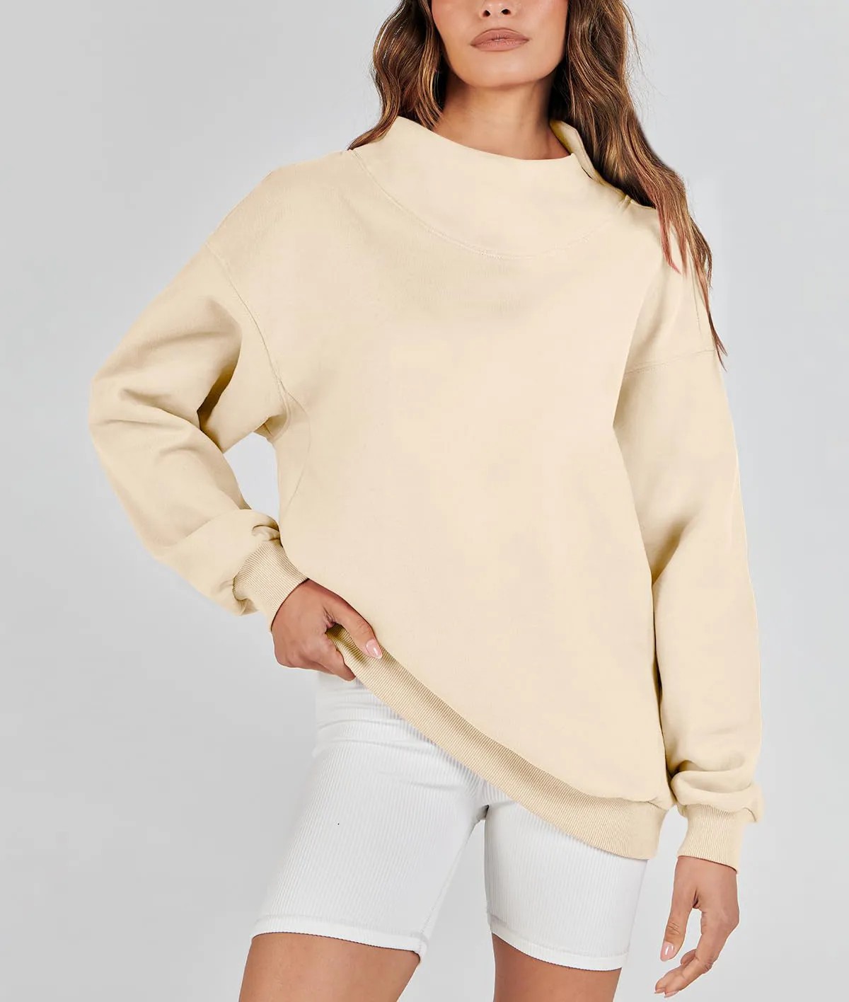 Women's Solid Color Stand Collar Pullover Sweatshirt