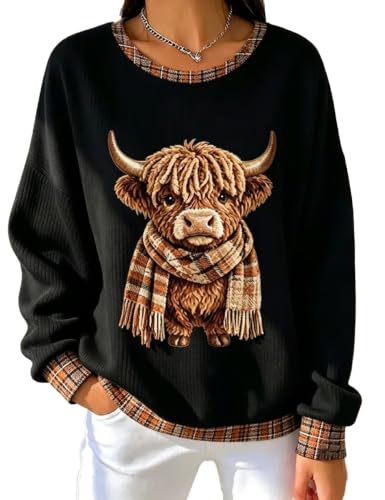 Women's Vintage Scarf Cow Print Sweatshirt