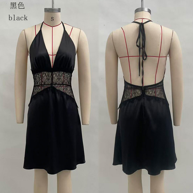 Sexy Lace Cutout Backless Halter Bodycon Mini Dress