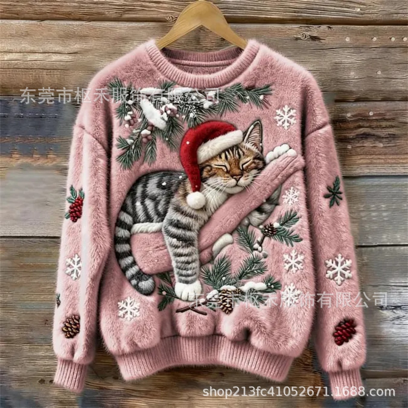 Women's Christmas Cat Snowflake Flannel Print Sweatshirt