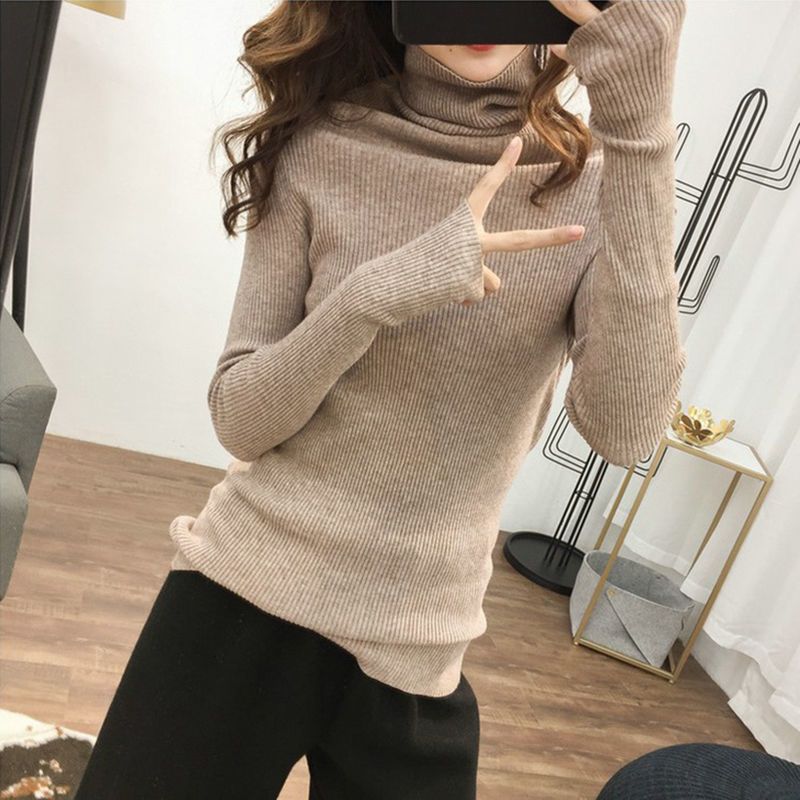 Striped Turtleneck Slim Fit Knit Top Long Sleeve Women's