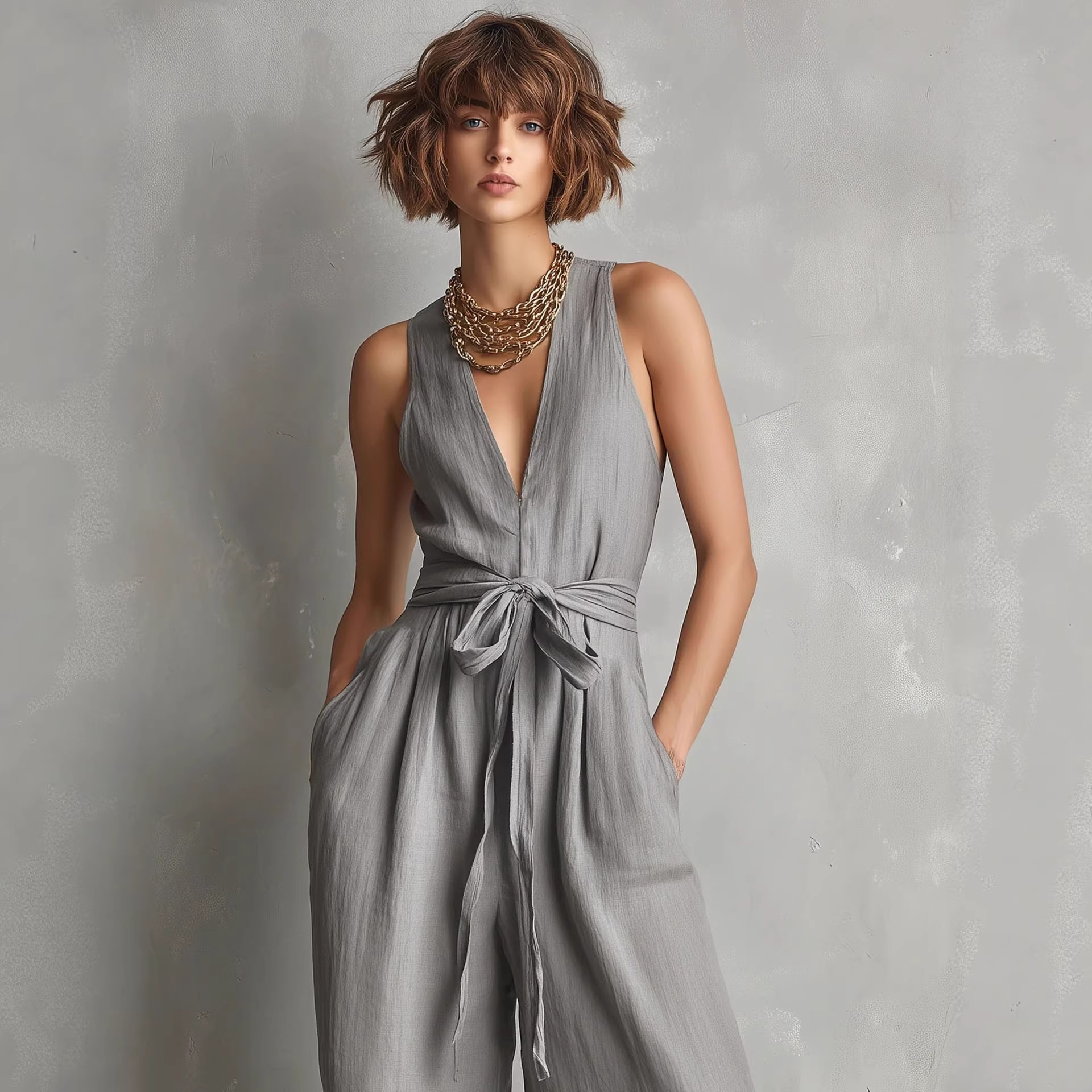 Elegant Sleeveless V-Neck Jumpsuit for Women Commute