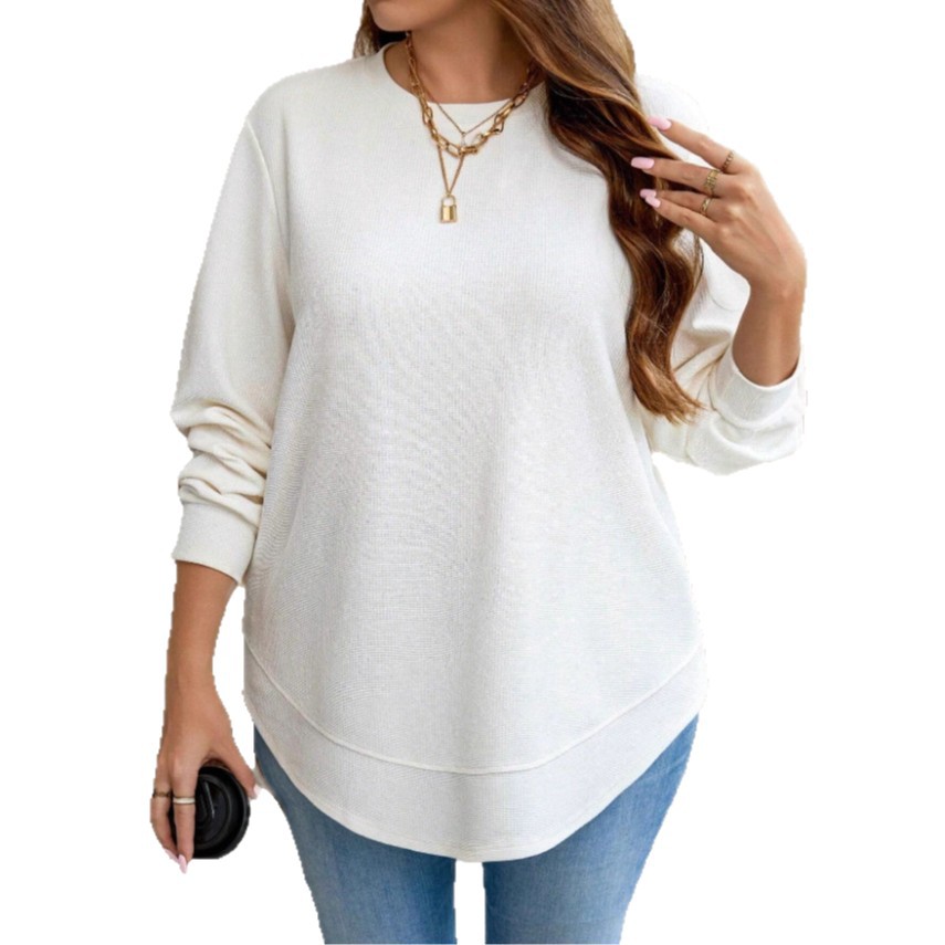 Plus Size Waffle Knit Long Sleeve Sweatshirt Crewneck Loose Fit Casual Top