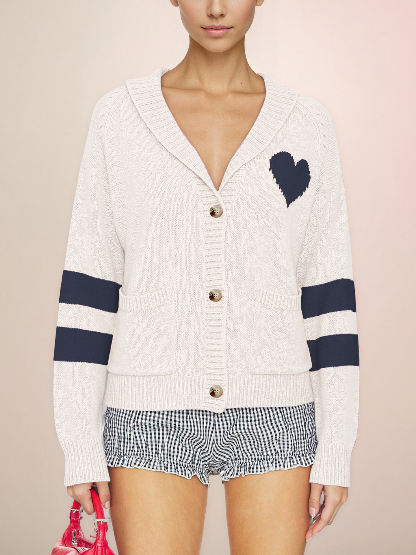 Color-Block V-Neck Button-Front Cardigan Sweater for Women