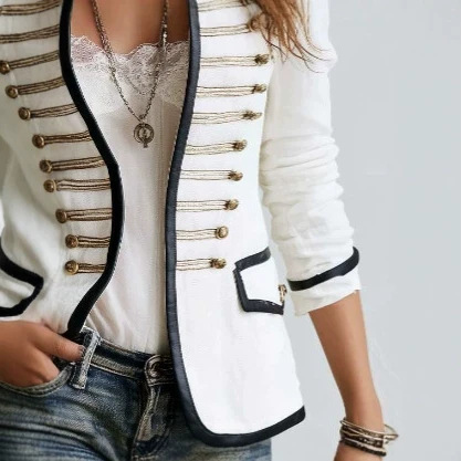 Navy-Style Solid Color Casual Jacket