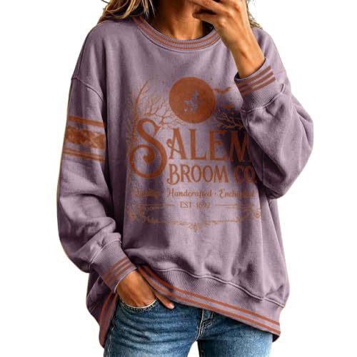 Halloween Letter Witch Print Crewneck Long-Sleeve Pullover Sweatshirt