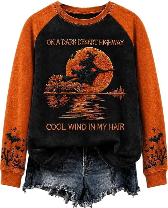 Women's Witch Broom Halloween Print Casual Sweatshirt
