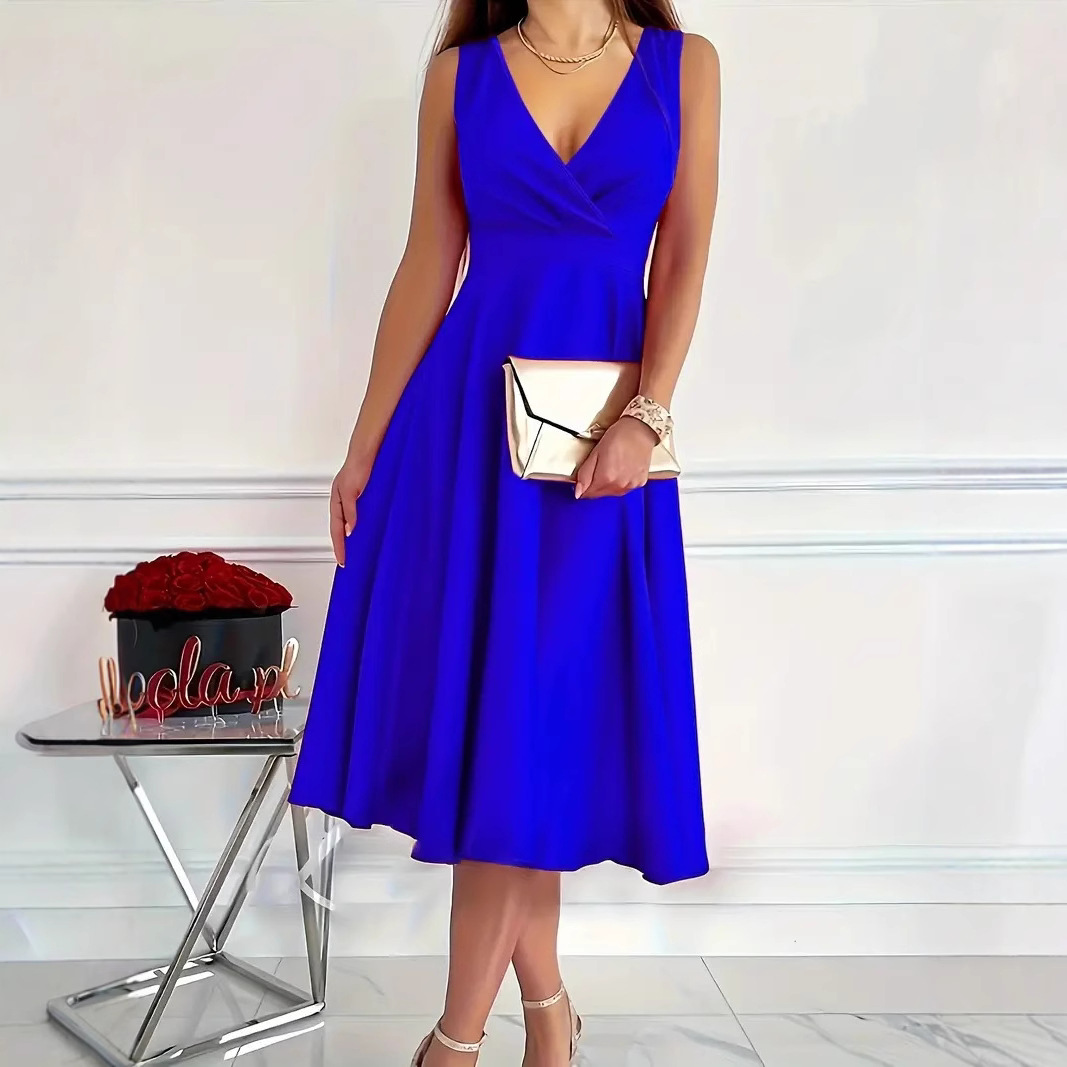 Sleeveless V-Neck Midi Dress Casual Party Dress