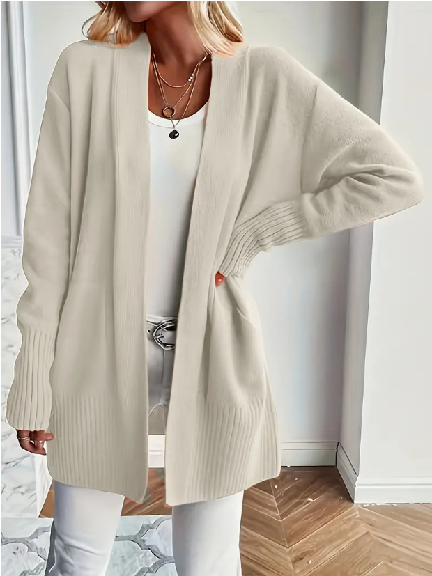 Plus Size Women's Knit Open-Front Cardigan with Pockets