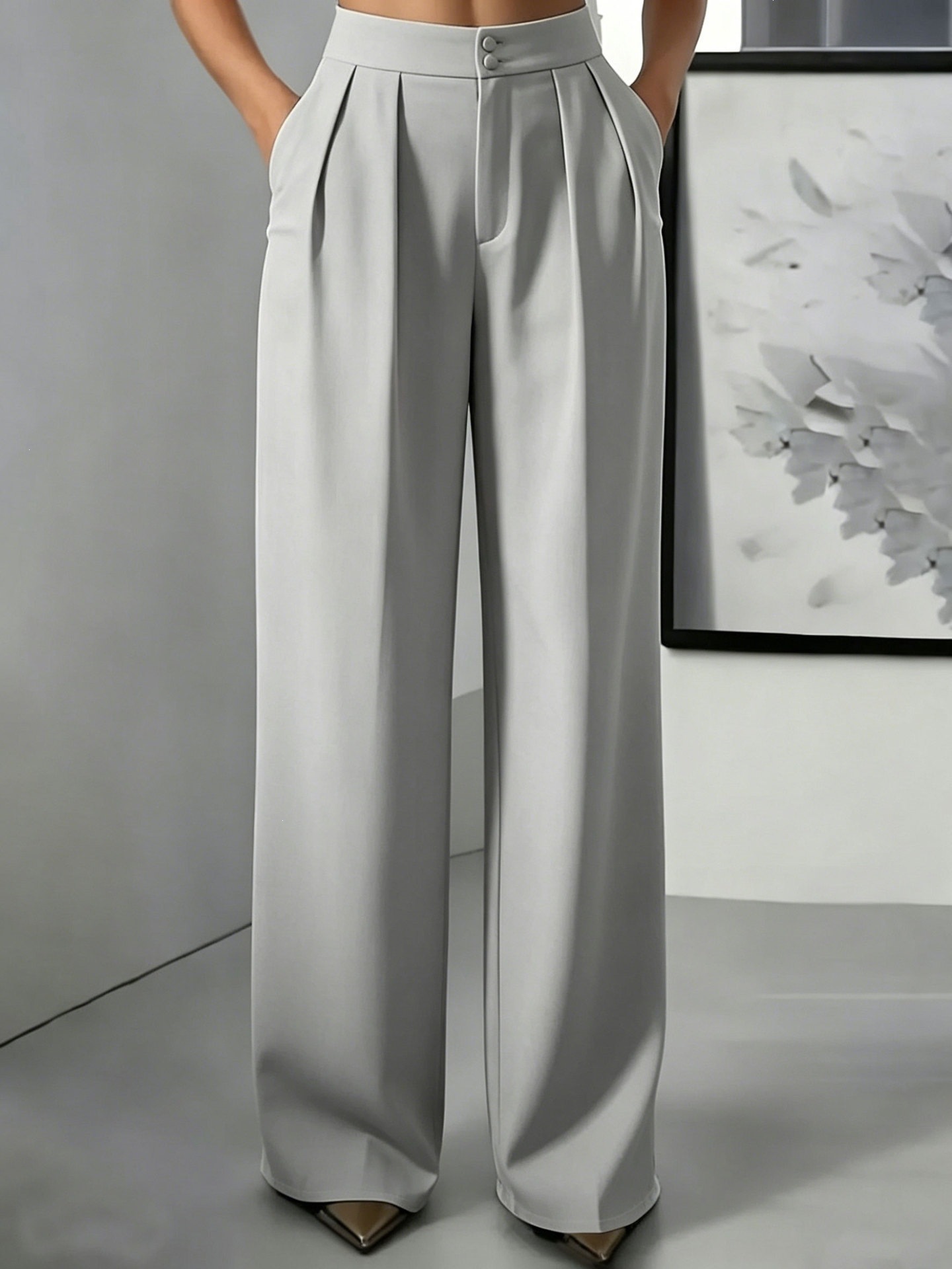 Women's High Waist Straight Leg Tailored Pants with Elastic Waist