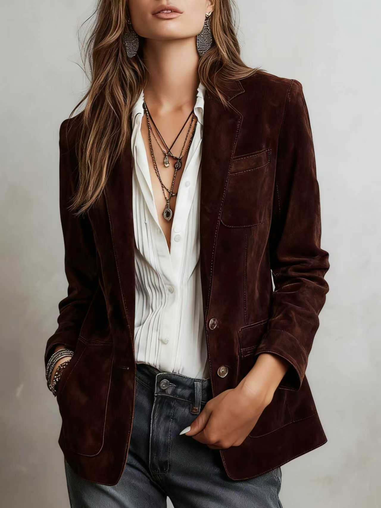 Women's Vintage Faux Suede Single-Breasted Jacket