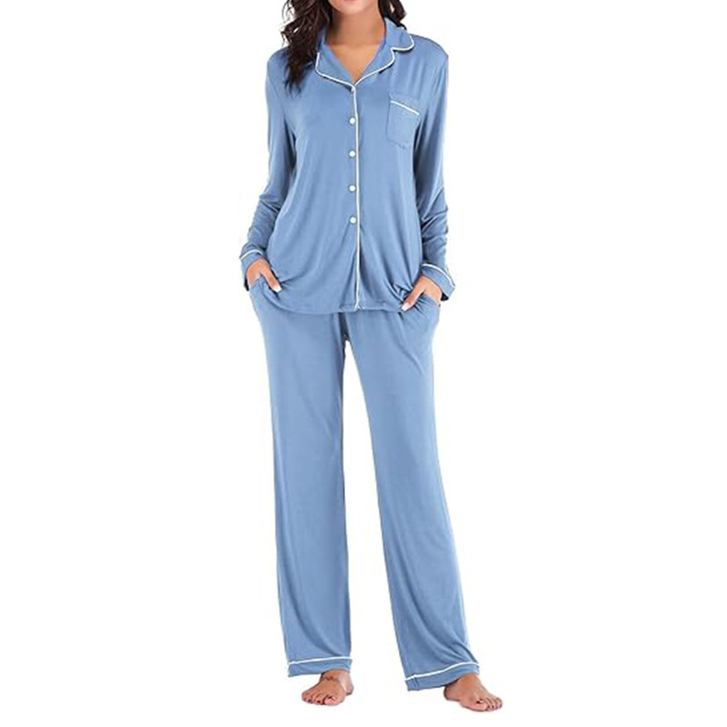 Women's Cuban Collar Printed Long Sleeve Button Set