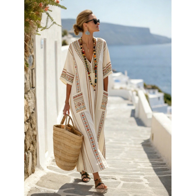 Women's Animal Print A-Line Midi Dress Long Sleeve Crew Neck Casual