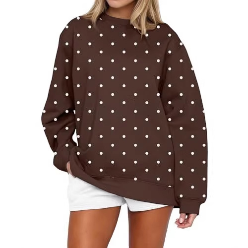 Polka Dot Print Crewneck Sweatshirt for Women